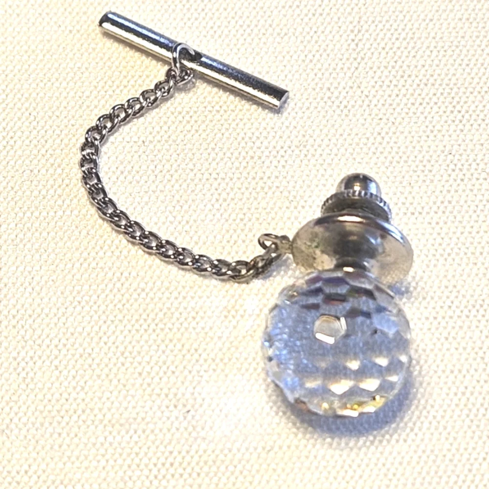 Crystal Ball Tie Tack with Gun metal Chain